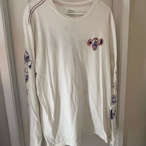 RVCA White Long Sleeve Shirt with Blue and Purple Graphics